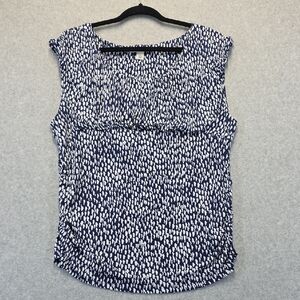 Kenneth Cole New York Sleeveless Navy White Print Top Size XL